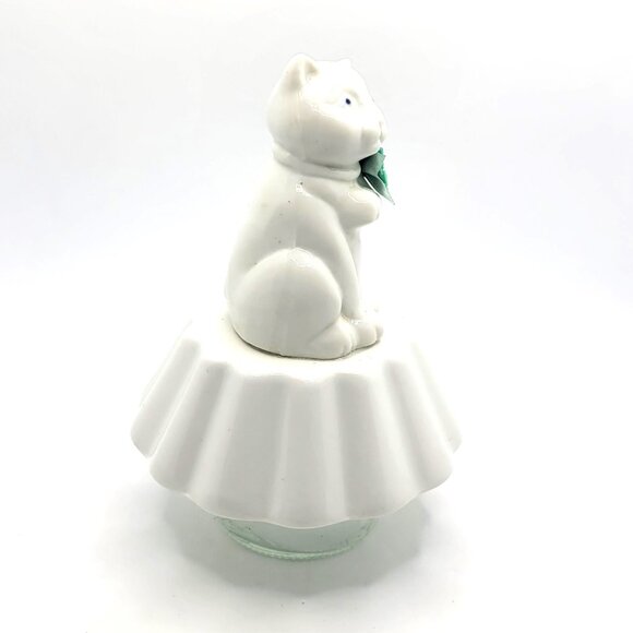 Altered Art White Kitty Cat with Green Bow using Repurposed Dishes and Jewelry - Picture 3 of 12